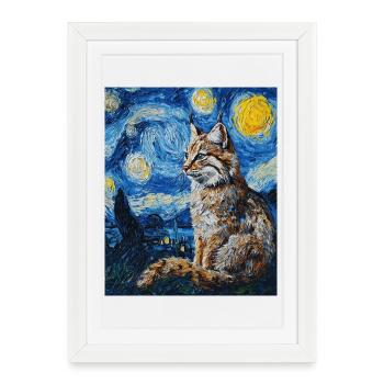 Lynx style Van Gogh étoilé - Affiche encadrée (27 × 37 cm) - blanc - Devant