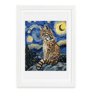 Lynx style Van Gogh étoilé - Affiche encadrée (27 × 37 cm) - blanc - Devant