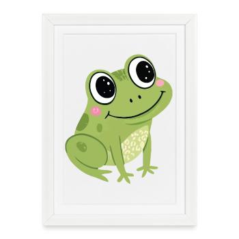 Grenouille Verte Mignonne Pastel - Affiche encadrée (27 × 37 cm) - blanc - Devant