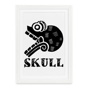 Crâne tribal noir - Affiche encadrée (27 × 37 cm) - blanc - Devant