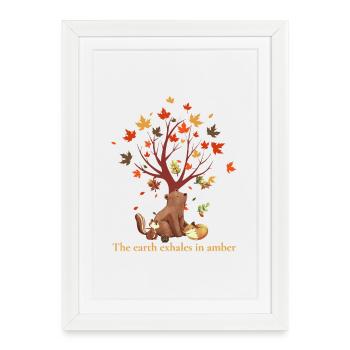 Forest animals with autumn tree and saying - Framed poster (27 × 37 cm) - white - Front