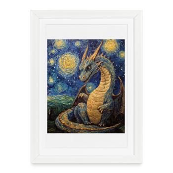 Drache Drachen Dragon Style Van Gogh Nuit étoilée - Affiche encadrée (27 × 37 cm) - blanc - Devant