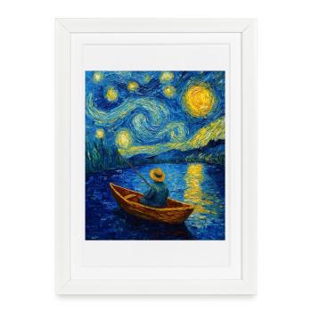 Pêcheur Pêche Angel Van Gogh Style Nuit étoilée - Affiche encadrée (27 × 37 cm) - blanc - Devant