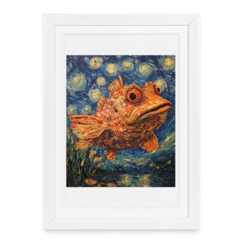 Poisson à la Van Gogh - Affiche encadrée (27 × 37 cm) - blanc - Devant