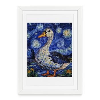 Goose Duck Bird Van Gogh Style Starry Night - Framed poster (27 × 37 cm) - white - Front