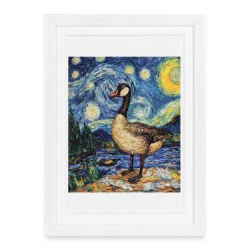 Goose Duck Bird Van Gogh Style Starry Night - Framed poster (27 × 37 cm) - white - Front