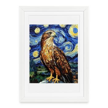 Falke Hawk Van Gogh Style Nuit étoilée - Affiche encadrée (27 × 37 cm) - blanc - Devant