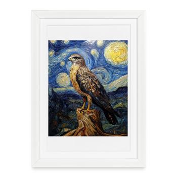 Falke Hawk Van Gogh Style Nuit étoilée - Affiche encadrée (27 × 37 cm) - blanc - Devant