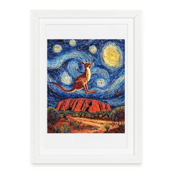Kangeru Australia Van Gogh Style Starry Night - Framed poster (27 × 37 cm) - white - Front