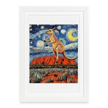 Kangeru Australia Van Gogh Style Starry Night - Framed poster (27 × 37 cm) - white - Front