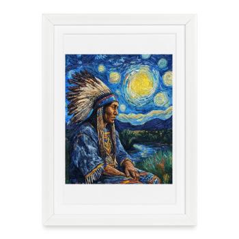 Chef indien Van Gogh Style Nuit étoilée - Affiche encadrée (27 × 37 cm) - blanc - Devant