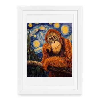 Orang-outan Orang-outan style Van Gogh Nuit étoilée - Affiche encadrée (27 × 37 cm) - blanc - Devant