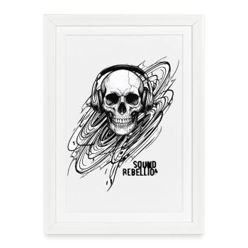 skull_headphones_upscaled_-1- - Affiche encadrée (27 × 37 cm) - blanc - Devant