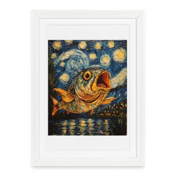Carpe style Van Gogh - Affiche encadrée (27 × 37 cm) - blanc - Devant
