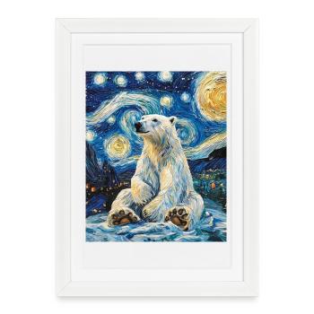 ours polaire ours ours van gogh style nuit étoilée - Affiche encadrée (27 × 37 cm) - blanc - Devant