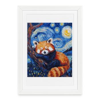Panda roux Ours Style Van Gogh Nuit étoilée - Affiche encadrée (27 × 37 cm) - blanc - Devant
