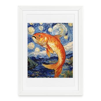 Poisson Koi Karfen Van Gogh Style Nuit étoilée - Affiche encadrée (27 × 37 cm) - blanc - Devant