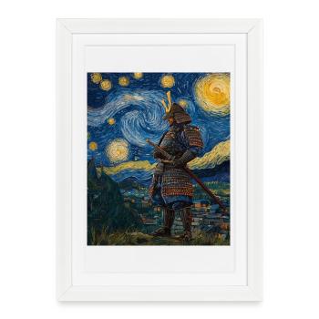 Samouraï Japon Style Van Gogh Nuit étoilée - Affiche encadrée (27 × 37 cm) - blanc - Devant