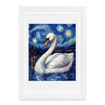Cygne Oiseau Style Van Gogh - Affiche encadrée (27 × 37 cm) - blanc - Devant