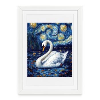Cygne Oiseau Style Van Gogh - Affiche encadrée (27 × 37 cm) - blanc - Devant