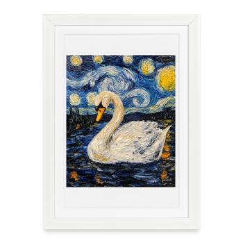 Cygne Oiseau Style Van Gogh - Affiche encadrée (27 × 37 cm) - blanc - Devant