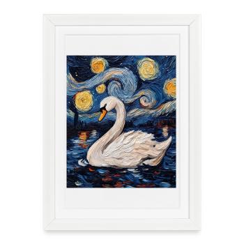 Cygne Oiseau Style Van Gogh - Affiche encadrée (27 × 37 cm) - blanc - Devant