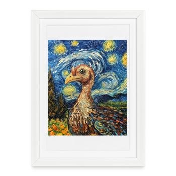 Oiseau de dinde à la Van Gogh - Affiche encadrée (27 × 37 cm) - blanc - Devant