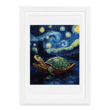 Tortue à la Van Gogh - Affiche encadrée (27 × 37 cm) - blanc - Devant