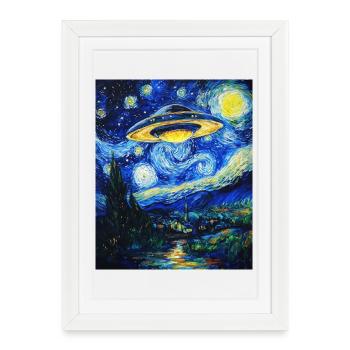 OVNI Alien Alien soucoupe volante - Affiche encadrée (27 × 37 cm) - blanc - Devant
