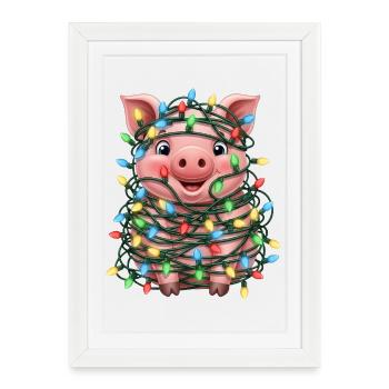Mignon Cochon Noël Fées Maladroit - Affiche encadrée (27 × 37 cm) - blanc - Devant