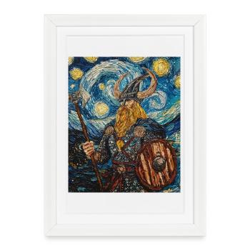 Viking Van Gogh Style - Affiche encadrée (27 × 37 cm) - blanc - Devant