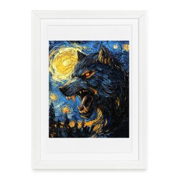 Loup loup-garou style Van Gogh - Affiche encadrée (27 × 37 cm) - blanc - Devant