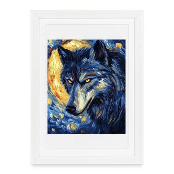 Wolf Van Gogh Style - Affiche encadrée (27 × 37 cm) - blanc - Devant
