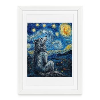 Wolf Van Gogh Style - Affiche encadrée (27 × 37 cm) - blanc - Devant
