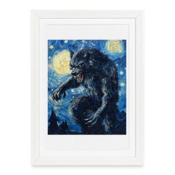 Loup loup-garou style Van Gogh - Affiche encadrée (27 × 37 cm) - blanc - Devant