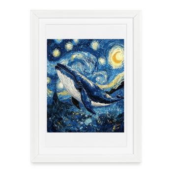 Baleine Poisson Baleine Bleue Style Van Gogh Nuit étoilée - Affiche encadrée (27 × 37 cm) - blanc - Devant