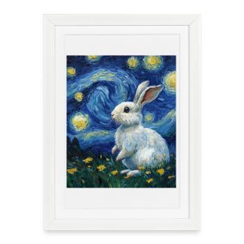 Rabbit Van Gogh Style Starry Night - Framed poster (27 × 37 cm) - white - Front