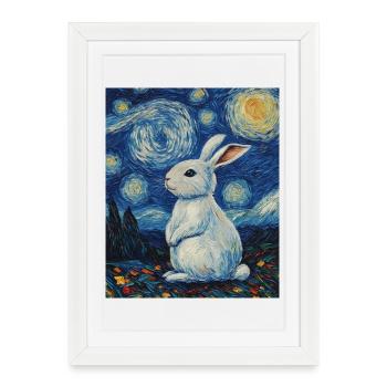 Rabbit Van Gogh Style Starry Night - Framed poster (27 × 37 cm) - white - Front