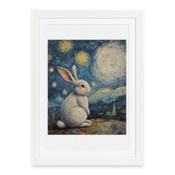 Rabbit Van Gogh Style Starry Night - Framed poster (27 × 37 cm) - white - Front