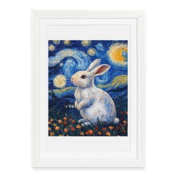Rabbit Van Gogh Style Starry Night - Framed poster (27 × 37 cm) - white - Front