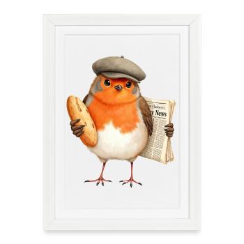 Robin Newsbird with Bread and Cap - Framed poster (27 × 37 cm) - white - Front