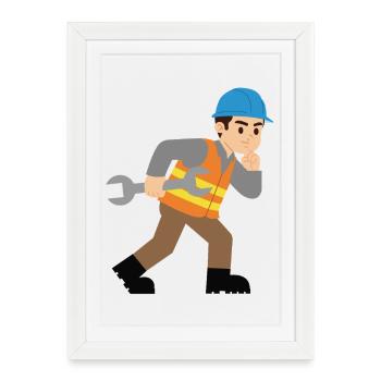 Construction site hero with wrench - Framed poster (27 × 37 cm) - white - Front