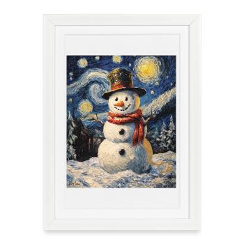 bonhomme de neige hiver neige van gogh nuit étoilée - Affiche encadrée (27 × 37 cm) - blanc - Devant