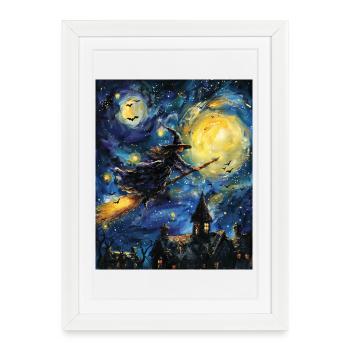 Sorcière Van Gogh Nuit étoilée - Affiche encadrée (27 × 37 cm) - blanc - Devant