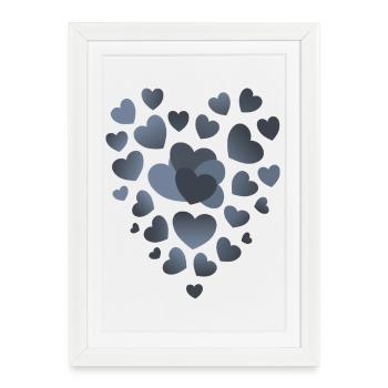 gray blue hearts heart pattern gray hearts - Framed poster (27 × 37 cm) - white - Front