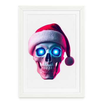 Crâne néon Santa - Affiche encadrée (27 × 37 cm) - blanc - Devant
