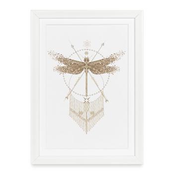 Libellule filigranée dans un style de lignes décoratives - Affiche encadrée (27 × 37 cm) - blanc - Devant