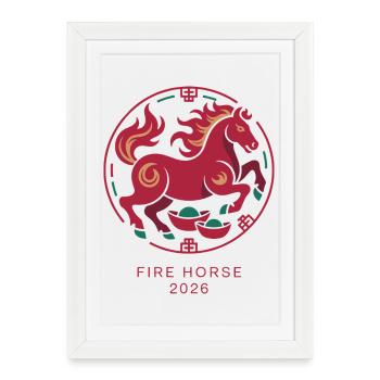 Emblème Fire Horse 2026 - Affiche encadrée (27 × 37 cm) - blanc - Devant