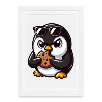 funny penguin eats cookie and is - Framed poster (27 × 37 cm) - white - Front