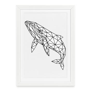 Baleine polygonale géométrique - Affiche encadrée (27 × 37 cm) - blanc - Devant